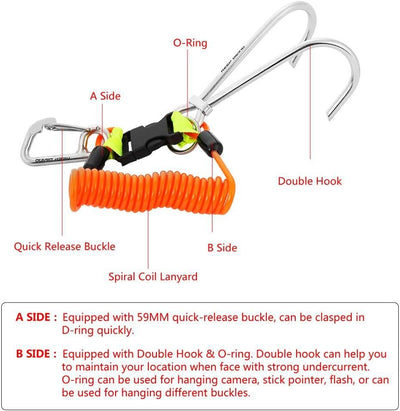 Tauchen Riffhaken, Edelstahl Reef Doppelhaken Scuba Drift Hook Tauchzubehör mit D-Ring Orange, Orang
