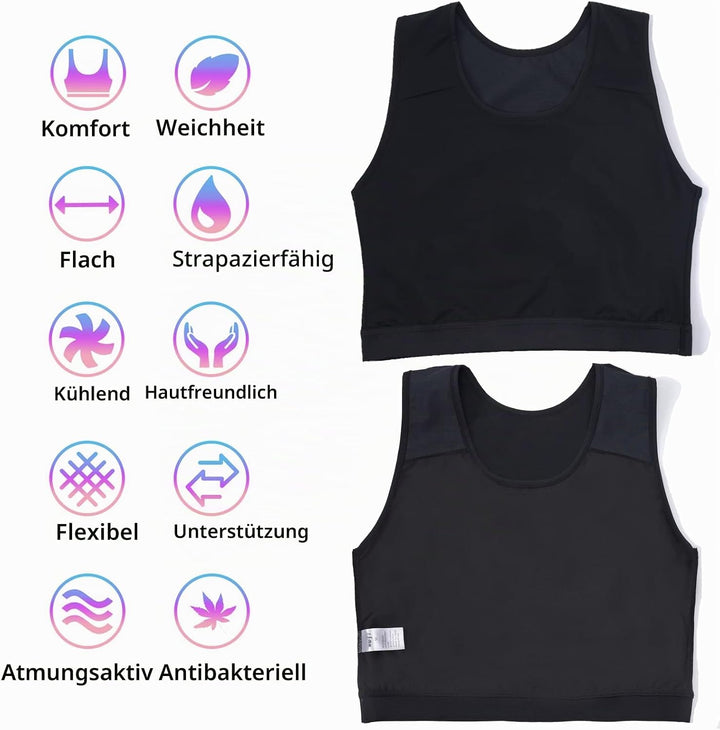XUJI Brust Binder Transgender FTM Elastische Kompression BH Pullover Tank Top L Schwarz, L Schwarz
