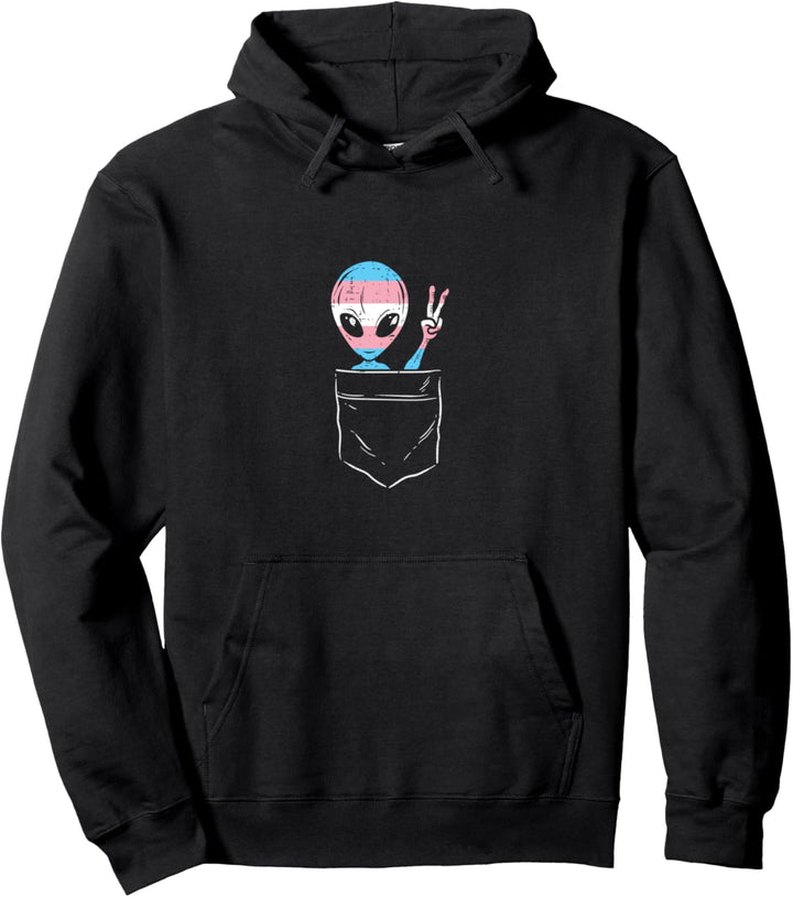Pocket Transgender Alien Trans Pride Flag LGBT ET Space Pullover Hoodie