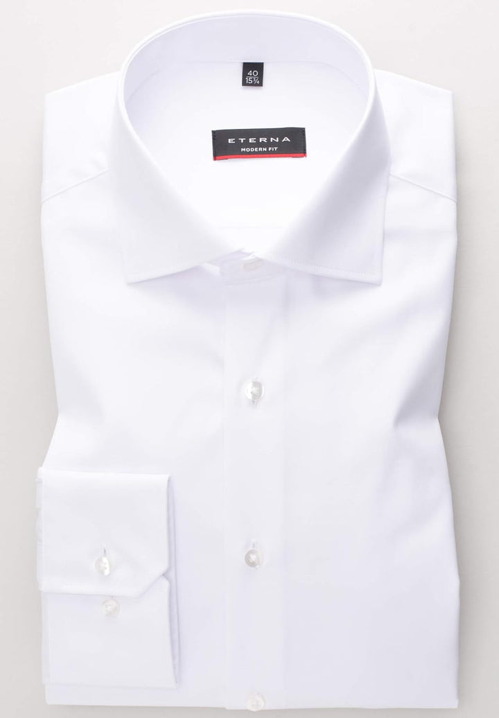 ETERNA Herren Langarmhemd Modern Fit Abdeckhemd Twill weiss Uni extra Langer Arm Hemd, 42