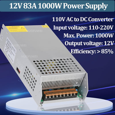 Trafo DC 12V 1000W Netzteil Transformator Schalternetzteil 230V AC auf DC Netzteil 12Volt 83A 1000W