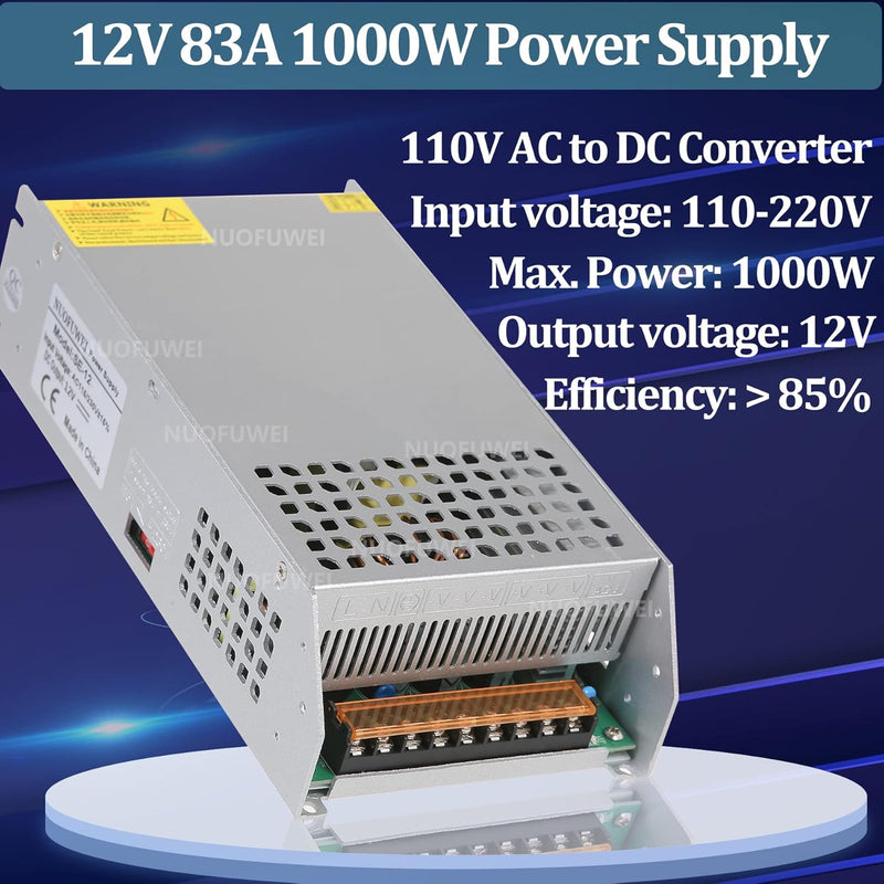 Trafo DC 12V 1000W Netzteil Transformator Schalternetzteil 230V AC auf DC Netzteil 12Volt 83A 1000W