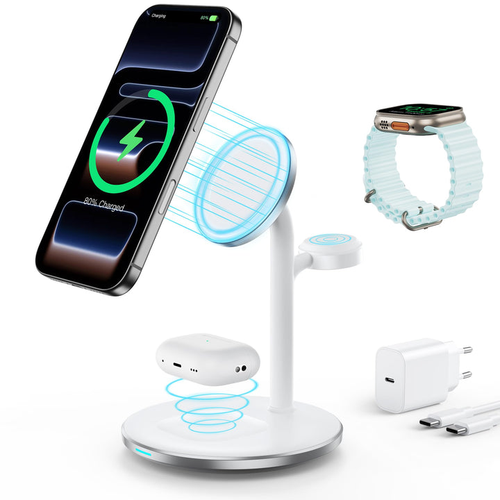 3 in 1 Induktive Ladestation für mehrere Geräte,15W Kabellos Ladestation,Wireless Charger Kompatibel