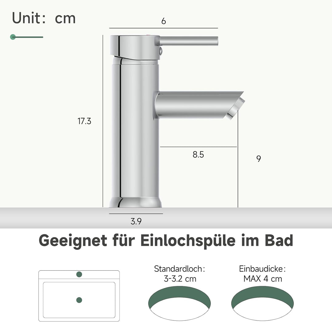 Wasserhahn Bad Chrom, Messing-Waschbecken Armaturen, Einhebelmischer Waschbecken für Bad, Gäste-WC,