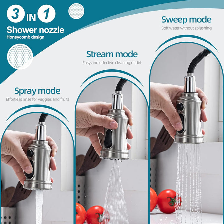 Wasserhahn Küche Ausziehbar, Hochdruck Küchenarmatur mit Brause und hohem Bogen, Mischbatterie Küche