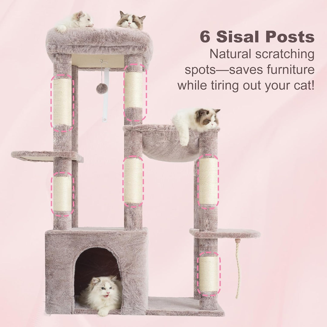 Heybly Kratzbaum 120cm - Grosser Katzenbaum für Erwachsene Katzen mit XL-Basis, Katzenwohnung mit Me
