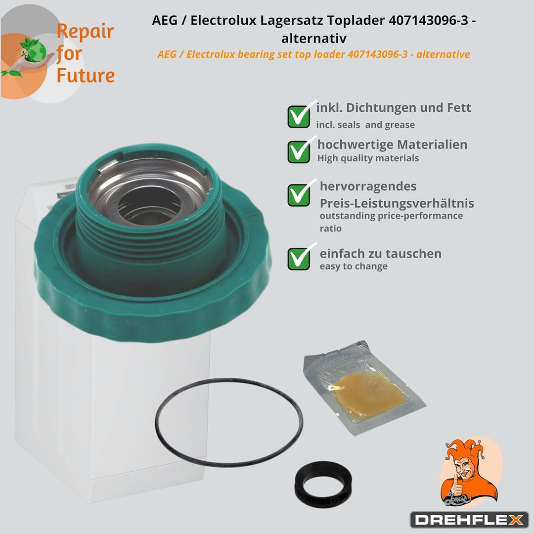 DREHFLEX - Lagersatz SET Toplader kompatibel für AEG/Electrolux 4055070744 + 4071430963 / für rechts