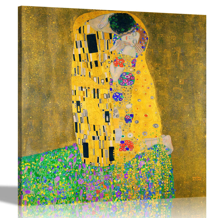 Berühmte Leinwanddrucke "The Kiss" von Gustav Klimt, Ölgemälde, Reproduktion, modern, gerahmt, 76 x
