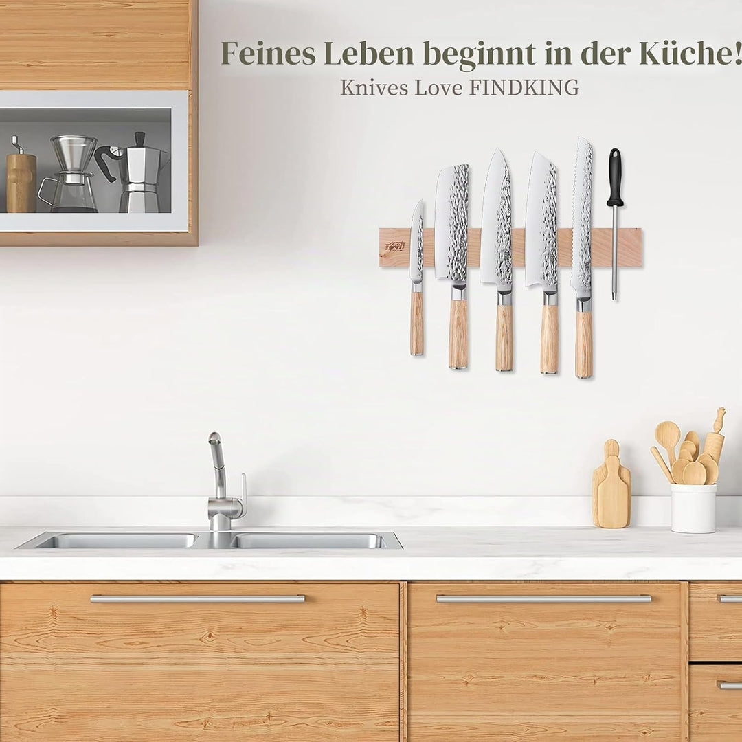 FINDKING Holz Magnetischer Messerleiste, Magnet Utensilienhalter für Wand, Kühlschrank, Holzregal fü