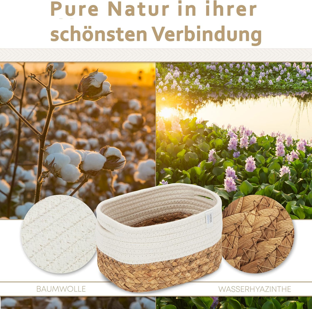 NORDIS DESIGN Aufbewahrungskörbe 3er Set aus Wasserhyazinthe und Baumwolle, Bad Aufbewahrungskorb ge
