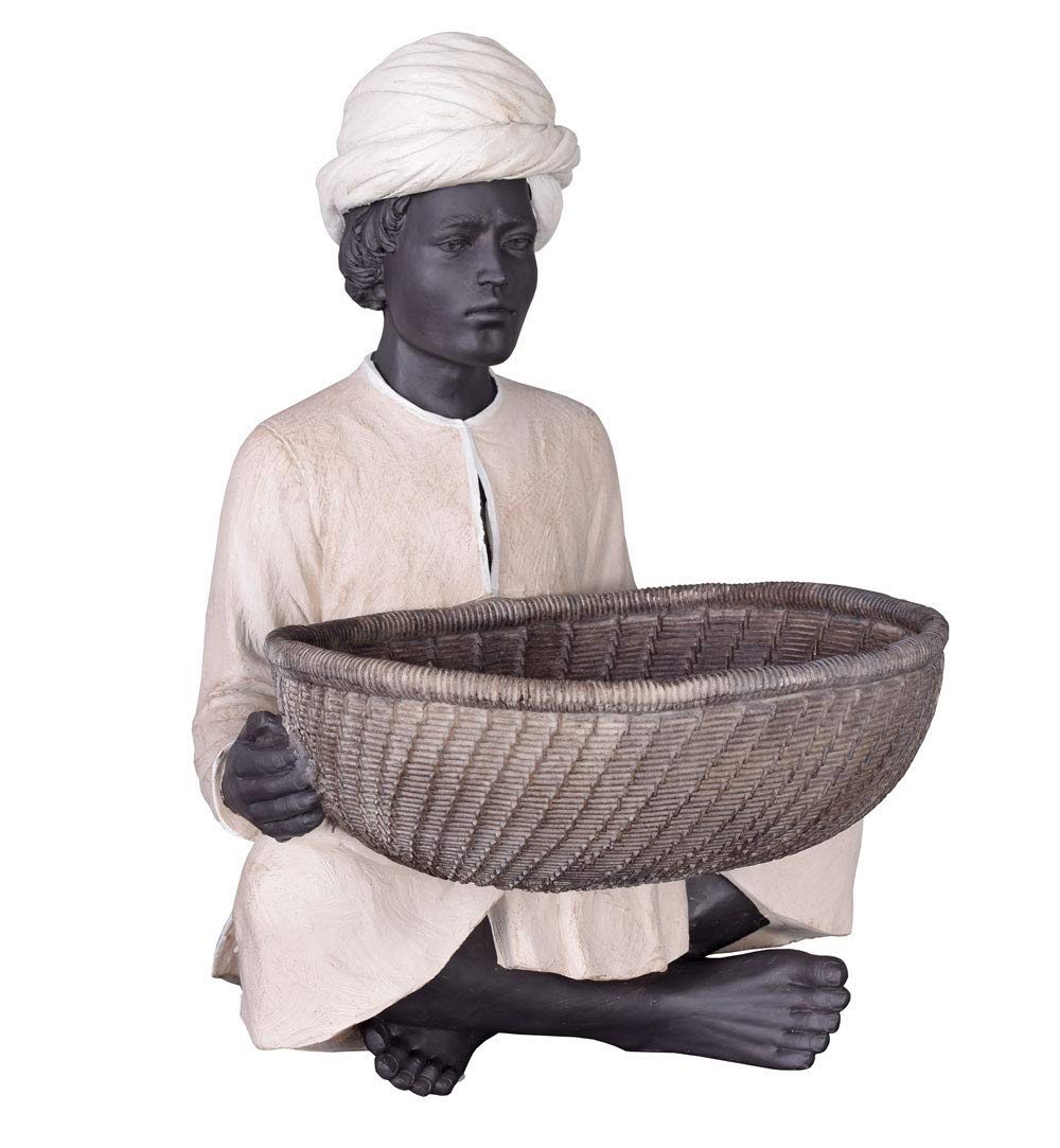Diener Skulptur Kolonialstil Figur mit Schale Obstschale Servierschale Buttler Polystein cw182 Palaz