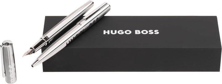 Hugo Boss Stifte-Set Label Chrome HPBP209B (Kugelschreiber & Füllfederhalter) | Geschenkbox