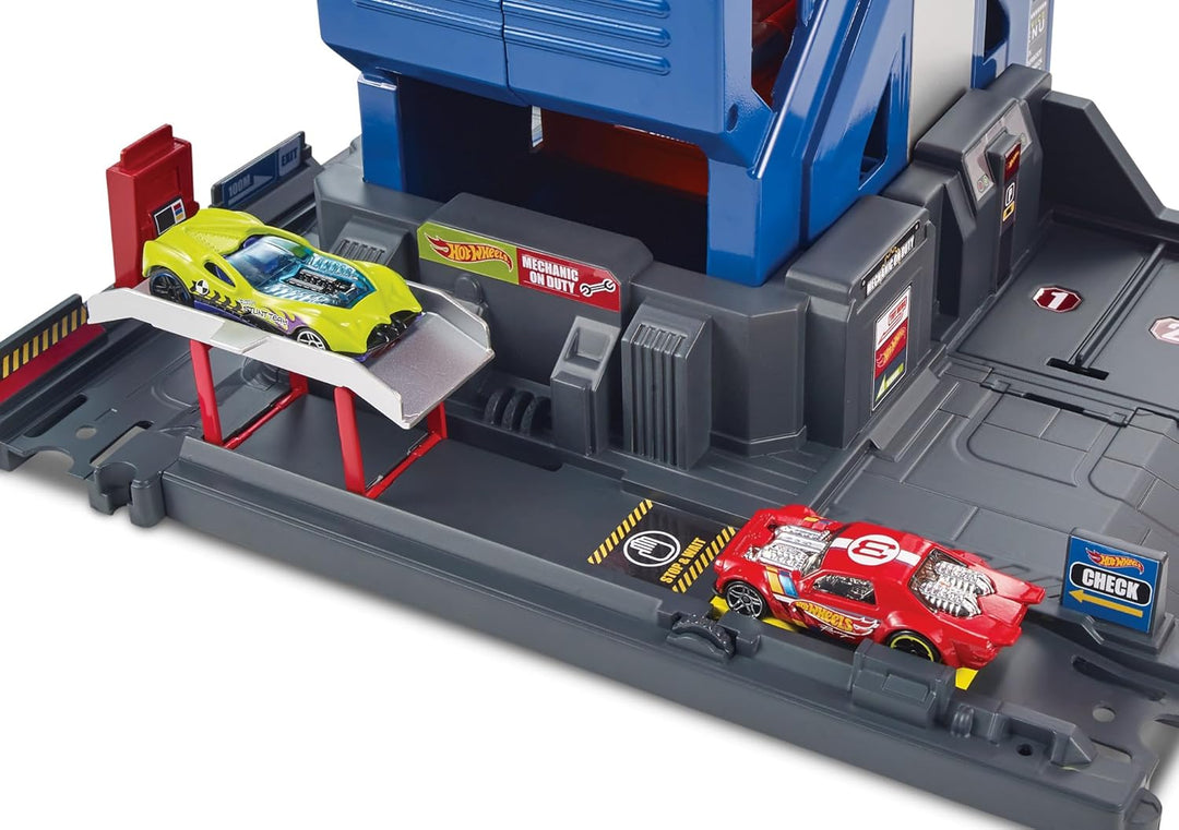 Hot Wheels FTB68 - City Power Parkgarage und Parkhaus mit Rennbahn, Garage für 35+ Autos inkl. 1 Spi