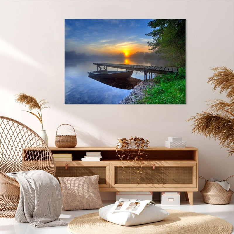 Bilder auf Leinwand 100x70cm Leinwandbild Landschaft Meer Sommer Sonne Gross Wanddeko Bild Schlafzim