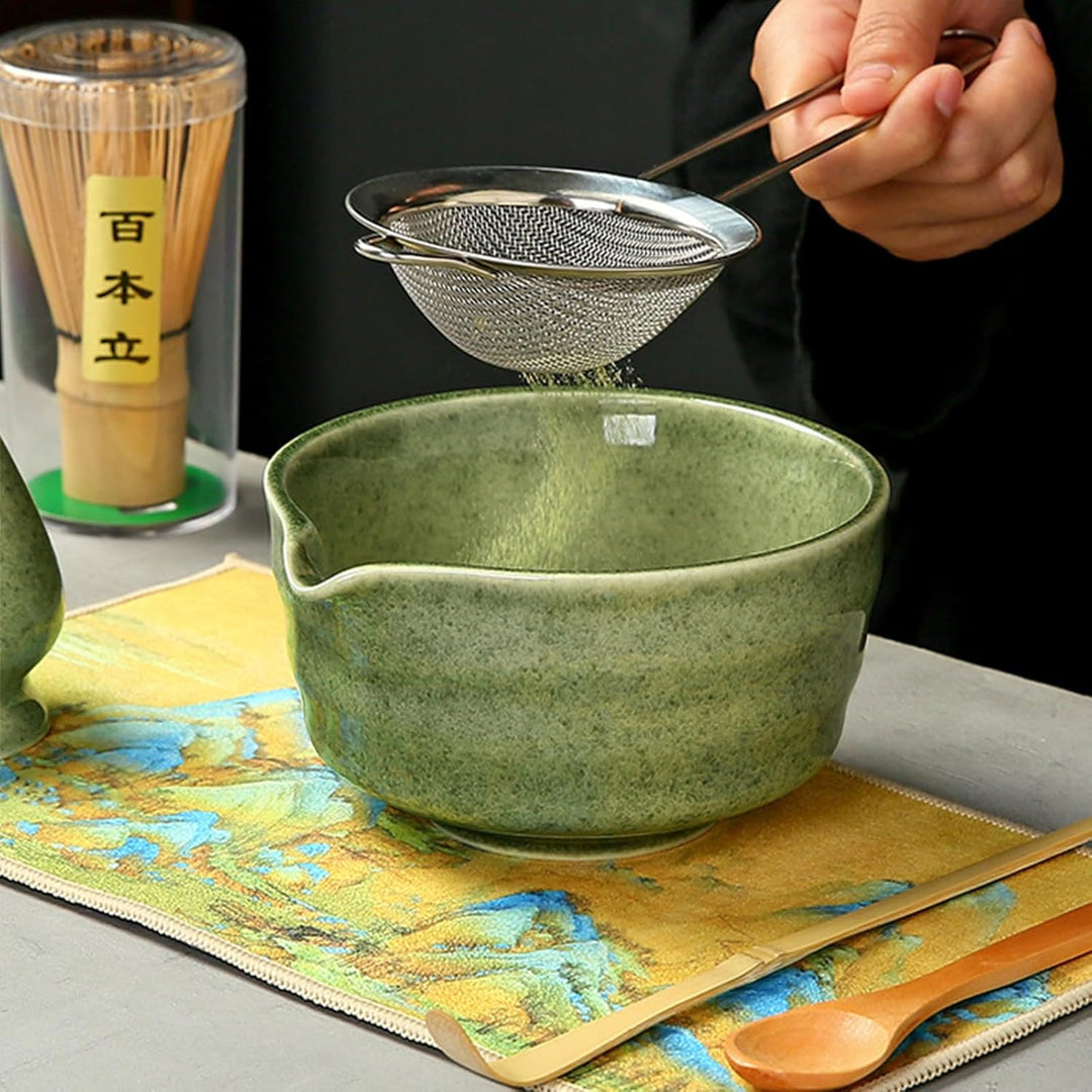 Matcha Set 7-teilig – Matcha Besen, Matcha Schale, Chasen, Löffel, Sieb, Besenhalter – Japanisches M