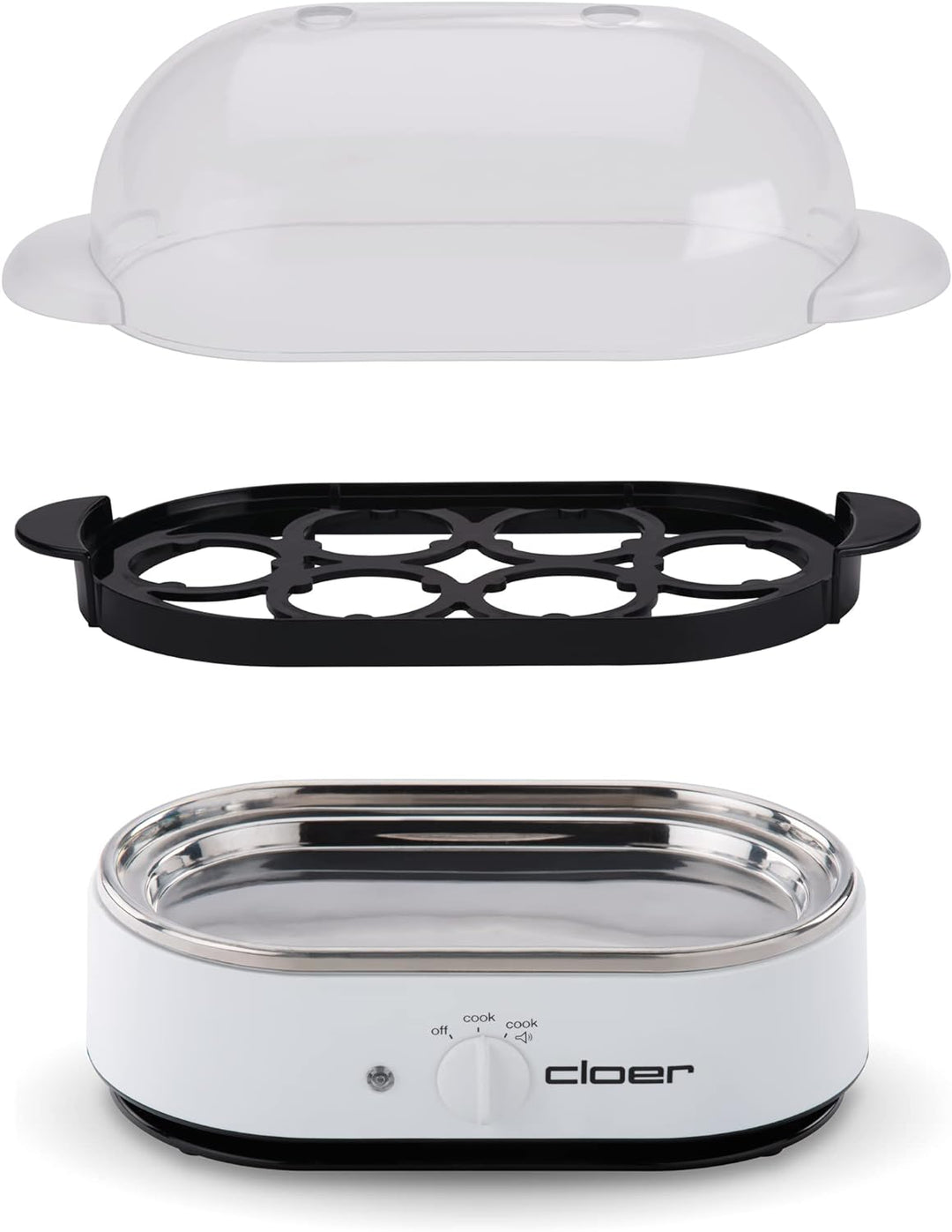 Cloer 6081 Eierkocher mit akustischer Fertigmeldung, Kunststoff, weiss