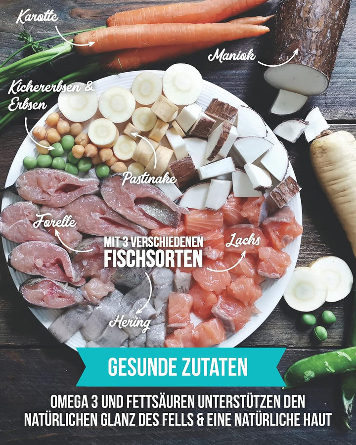 Tales &amp; Tails Fisch Im Kopp Halbfeuchtes Trockenfutter für Hunde | Getreidefrei | Mit 60% Fisch Als