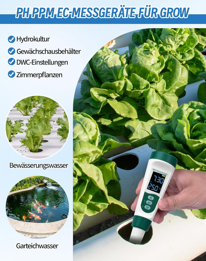 PH Messgerät 5IN1 TDS EC PH Temp Salt(%) Wassertester für Pools Trinkwasser Hyydrokultur Whirlpool A
