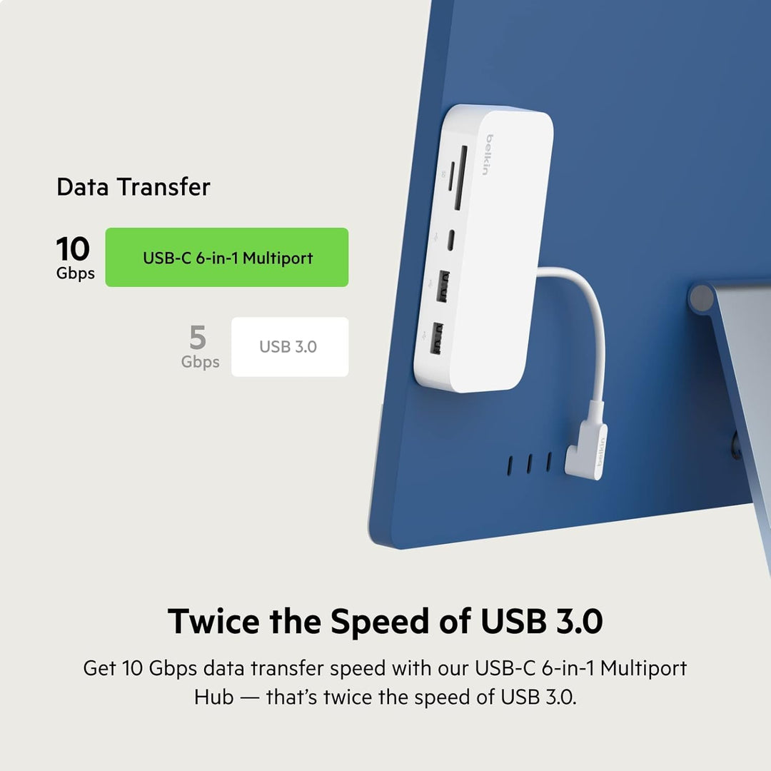 Belkin 6-in-1-USB-C-Hub, rückseitig montierbare Dockingstation für iMac 24″ mit SD-/microSD-Kartenle