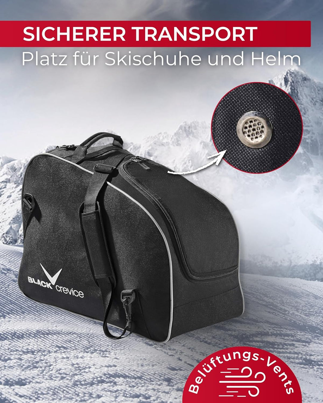 BLACK CREVICE Skischuh- & Helmtasche I Tasche für Snowboardschuhe / Skischuhe & Helme I Verstellbare