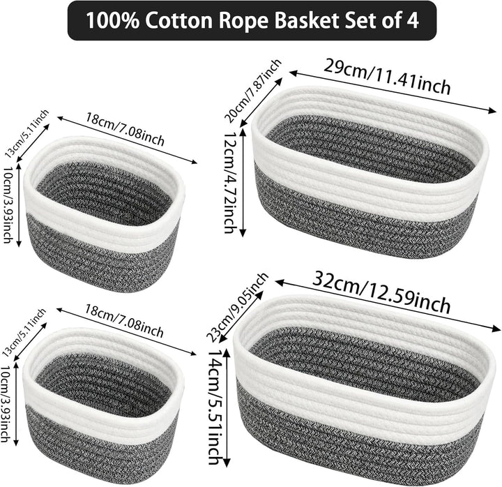 4 Stück Aufbewahrungskorb Geflochten Baumwollseil,Stapelbare Speicher Storage Basket,Stapelbare Korb