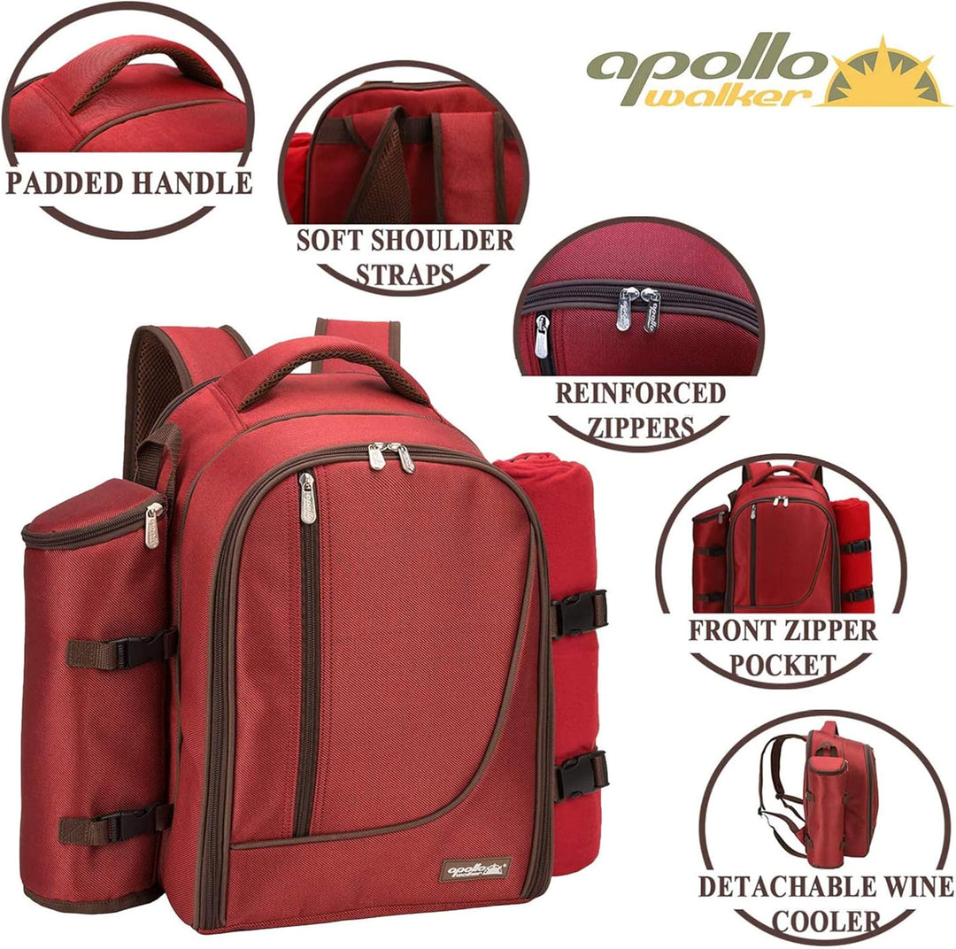 apollo walker Picknickrucksack 4 Personen Picknick Set (Set & Decke) Thermotasche Kühltaschen für Ca