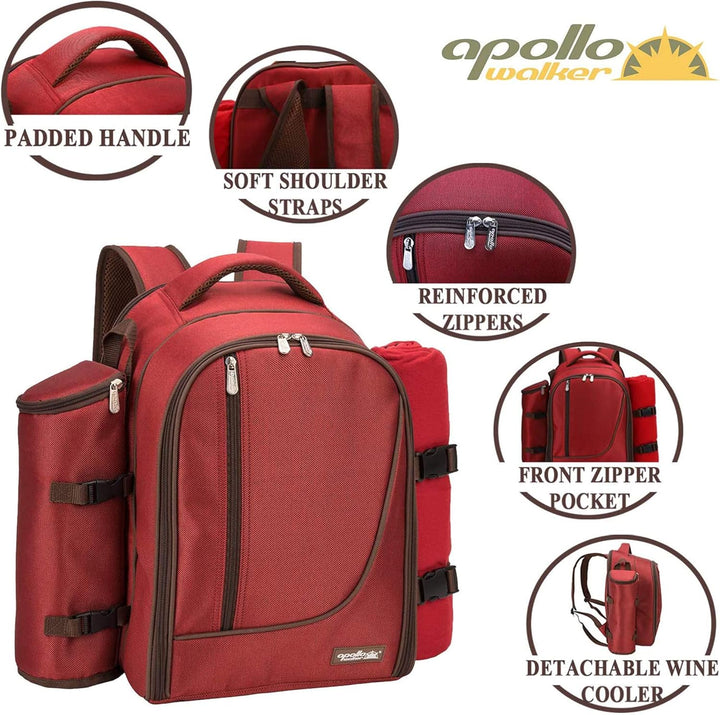 apollo walker Picknickrucksack 4 Personen Picknick Set (Set & Decke) Thermotasche Kühltaschen für Ca