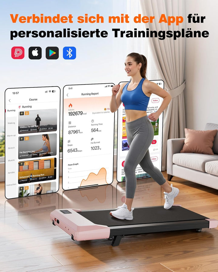 Superun Walking Pad mit Steigung max 159 KG/136 KG, 2.5HP Laufband für Zuhause mit LED, Leise Laufba