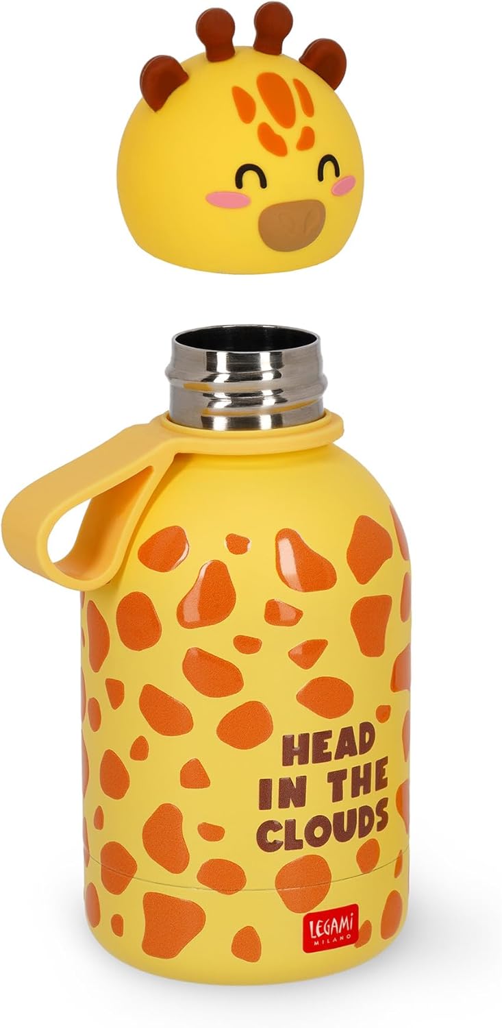 LEGAMI - Hot&Cold BFF Kinder-Wasserflasche, Giraffe-Motiv, doppellagig aus 18/8 Edelstahl mit luftdi