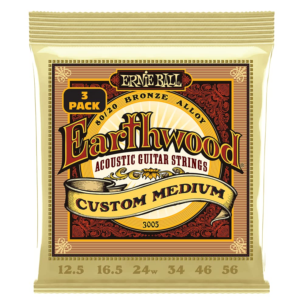 Ernie Ball Earthwood Custom Medium Akustik-Gitarrensaiten, 80/20-Bronze, 3er-Pack, Stärke 12.5-56 Ga