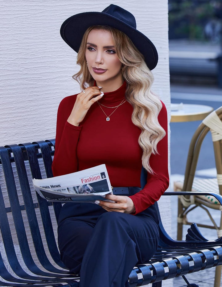 Zeagoo Damen Long Sleeve Shirt Rollkragen Slim Fit Basic Oberteile Elegant Hemd Tshirts Stretch Unte