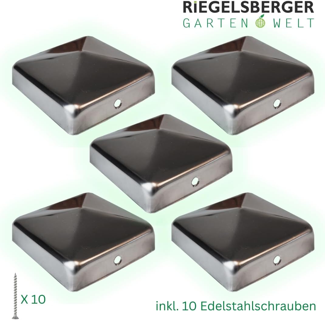 Premium Pfostenkappe 91x91 mm aus Edelstahl für Pfosten 9x9 cm Pyramide Zaunkappe Abdeckkappe 5 Stüc