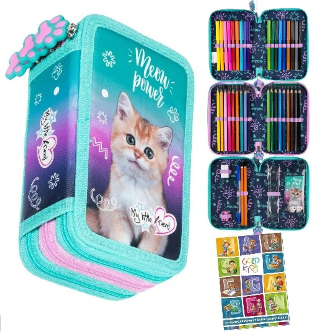 Goldkids - Federmäppchen 3 Fächer - Mäppchen für Mädchen und Jungen - Federmappe 3-Fach Federtasche