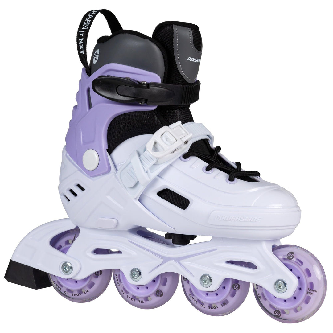 Powerslide Kinder Inline Skate Khaan Junior NXT White, Gr. 27 bis 42 weiss/lila- Inliner für Kinder/