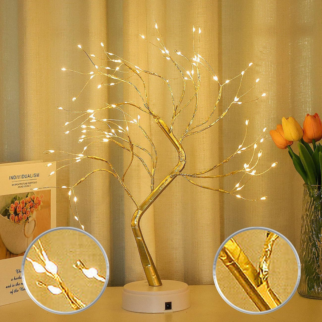 Lunartec Baum Lichterbaum: LED-Lichterbaum, 108 LEDs, USB oder Batterie, 53 cm hoch, goldfarben (Gol