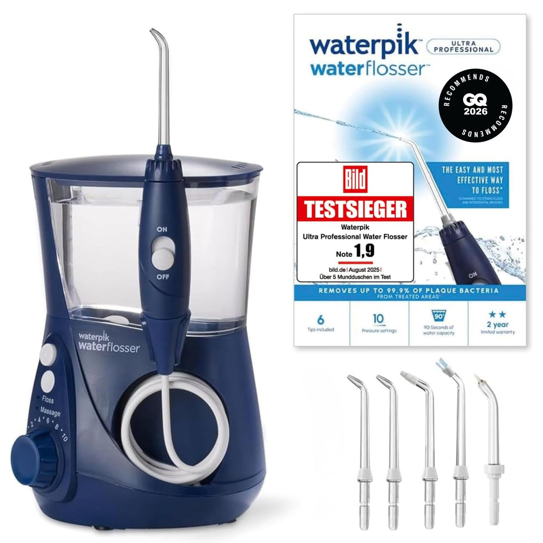 Waterpik Ultra Professional Waterflosser feststehende Munddusche mit 7 Aufsätzen, Druckbereich von 0