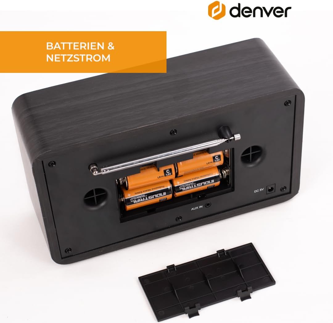 Denver DAB Radio DAB18, Radio mit Bluetooth, Retro Radio aus Holz, FM Radio, DAB, DAB+, AUX, Batteri