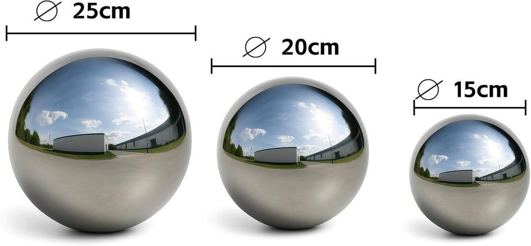 Köhko 3er Gartenkugeln poliert aus hochwertigem Edelstahl 15, 20 und 25 cm Dekokugeln-Set Ø 15-20-25
