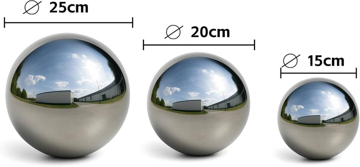 Köhko 3er Gartenkugeln poliert aus hochwertigem Edelstahl 15, 20 und 25 cm Dekokugeln-Set Ø 15-20-25