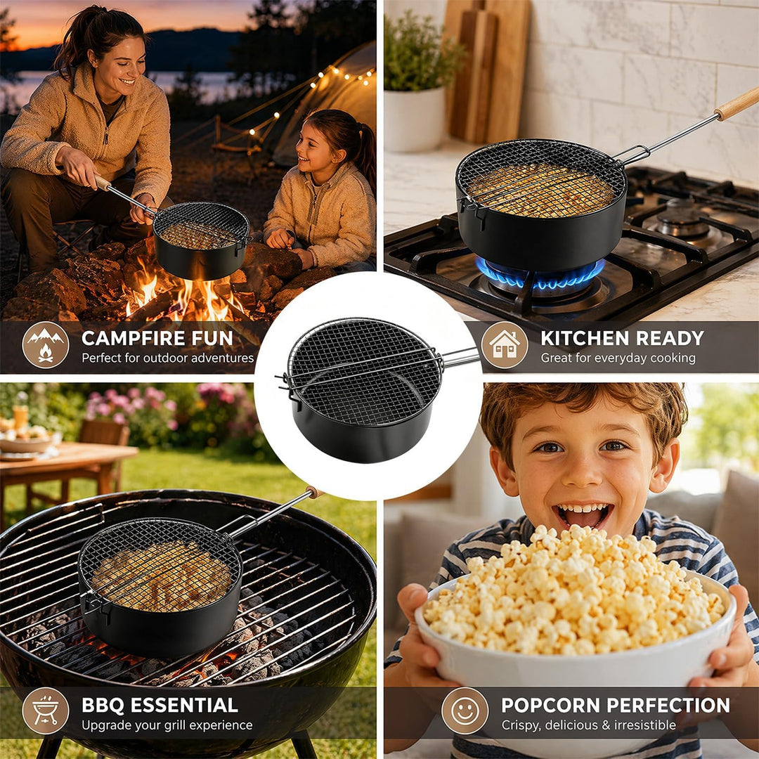 Popcorn Maker Lagerfeuer aus Kohlenstoffstahl, Outdoor Popcorn-Pfanne mit Hitzebeständigem Sicherhei