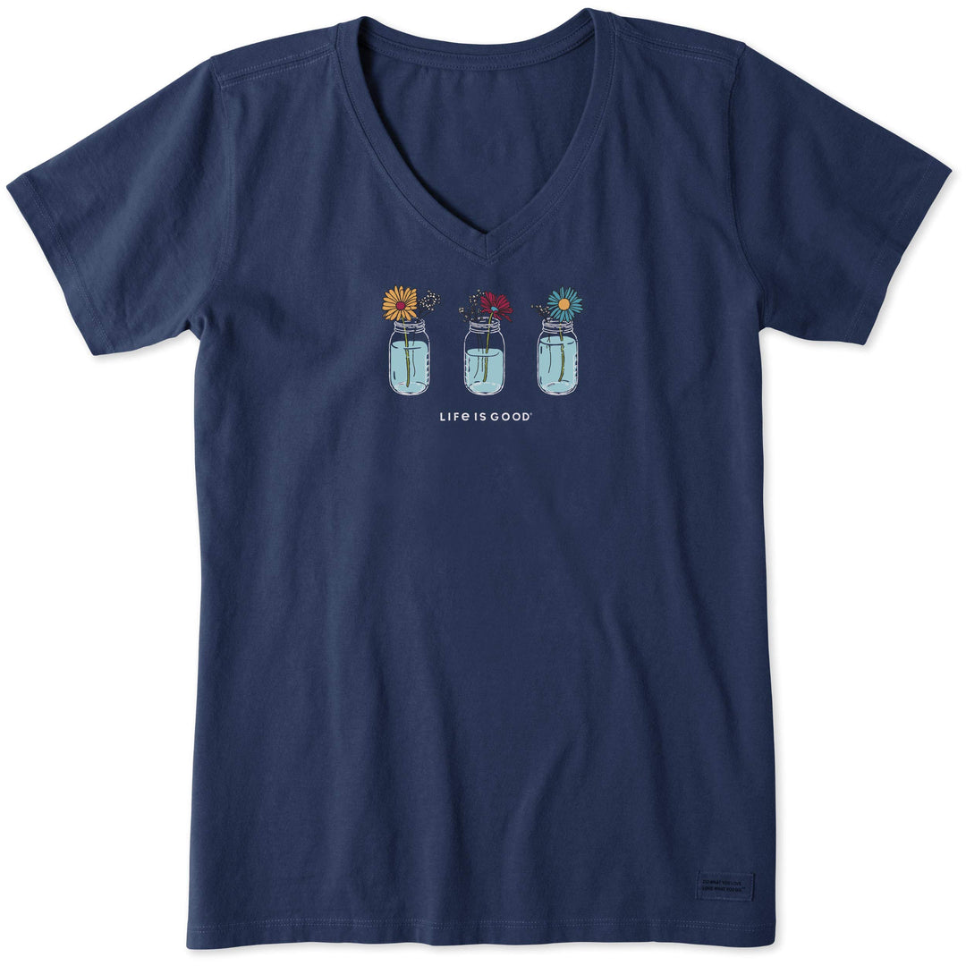 Life Is Good Damen Crusher Vee T-Shirt Floral Jars Crusher T-Shirt, kurzärmelig, Baumwolle, grafisch