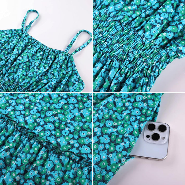 GRACE KARIN Damen Ärmellos Blumenkleid Maxikleid Casual Cami-Kleid Böhmisch Kleid Spaghettiträger Sm