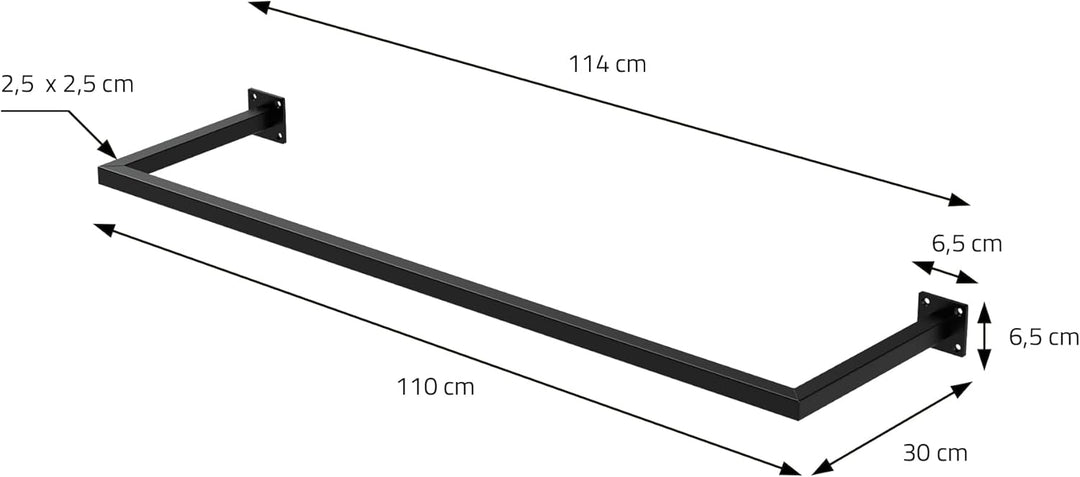 ML-Design Kleiderstange Rechteck für die Wand, T30cm x B110cm, Schwarz, aus Stahl, rostfrei, Gardero