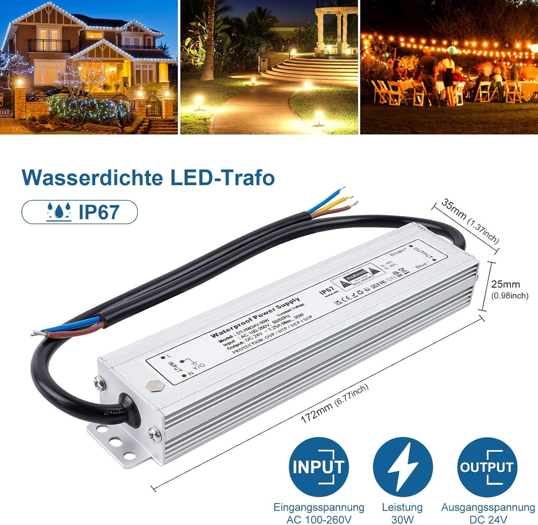 VARICART IP67 Wasserdichter LED Trafo 24V 30W 1.25A LED Treiber Netzteil, Ultra Dünn Konstantspannun