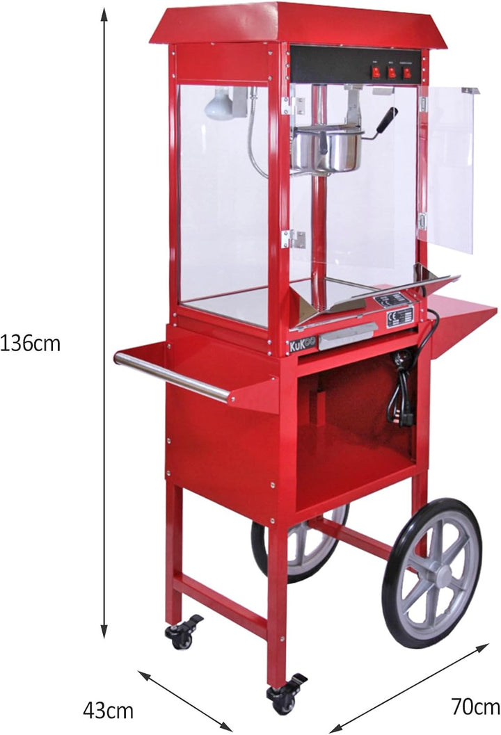 KuKoo Retro 1x Popcornmaschine Popcorn Maker mit Wagen und 1x Rosa Retro Zuckerwattemaschine mit Wag