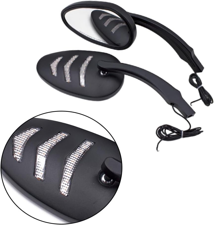 Baceyong 1 Paar Aluminiumspiegel mit bernsteinfarbenen LED-Blinkern für H-Arley-Modelle, schwarze HD