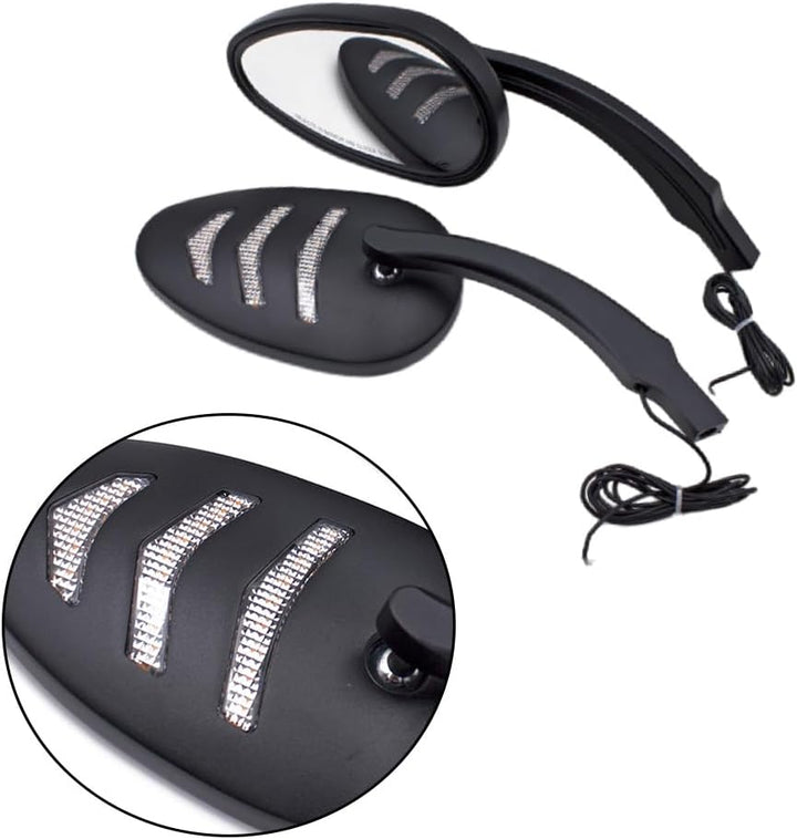 Baceyong 1 Paar Aluminiumspiegel mit bernsteinfarbenen LED-Blinkern für H-Arley-Modelle, schwarze HD