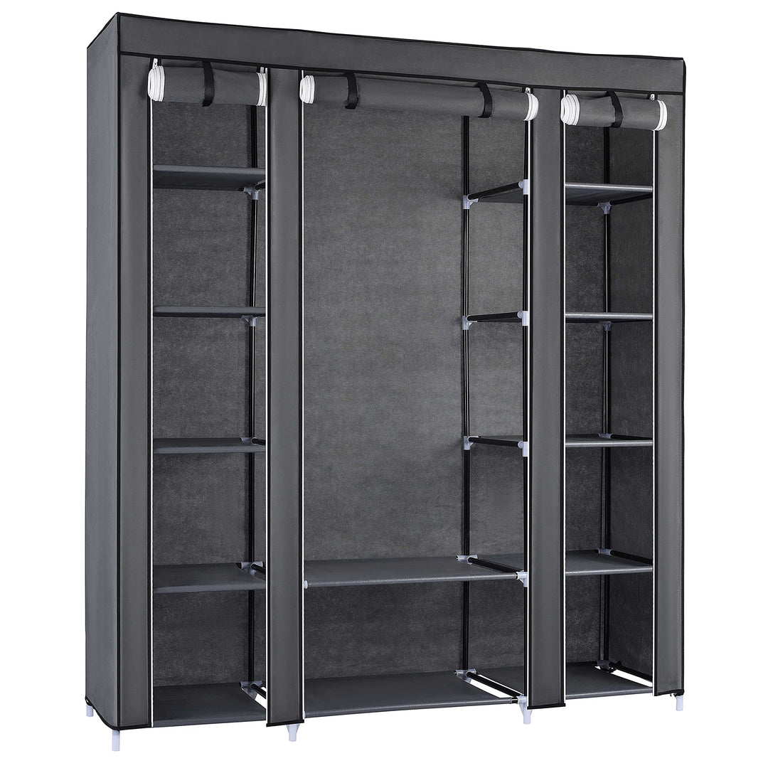 Ribelli Kleiderschrank Stoffschrank mit 12 Fächer und Kleiderstange, ca. 175 x 150 x 45 cm, Faltschr