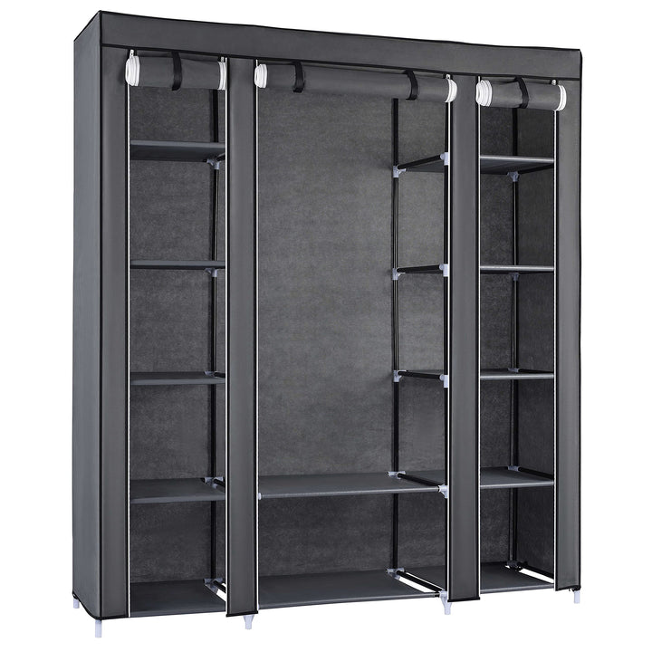 Ribelli Kleiderschrank Stoffschrank mit 12 Fächer und Kleiderstange, ca. 175 x 150 x 45 cm, Faltschr