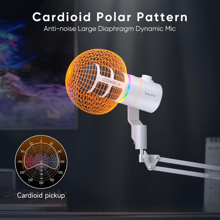 COMICA EJoy D10 Cardioid Mikrofon Dynamisches USB-C/XLR Mikrofon mit 48kHz/24bit, Calmix Rauschunter